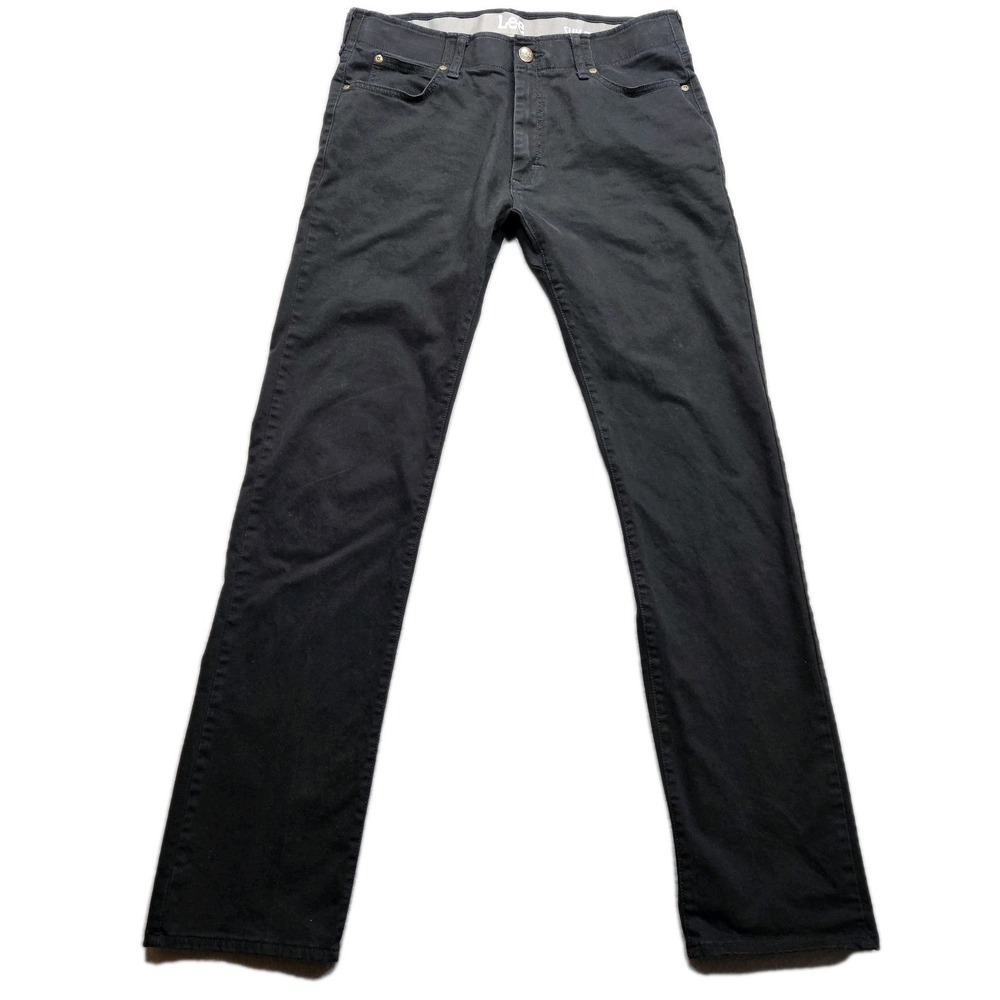 Lee Slim Straight Work Pants Mens 34x34 Black Low Rise Comfort Elastic Waist